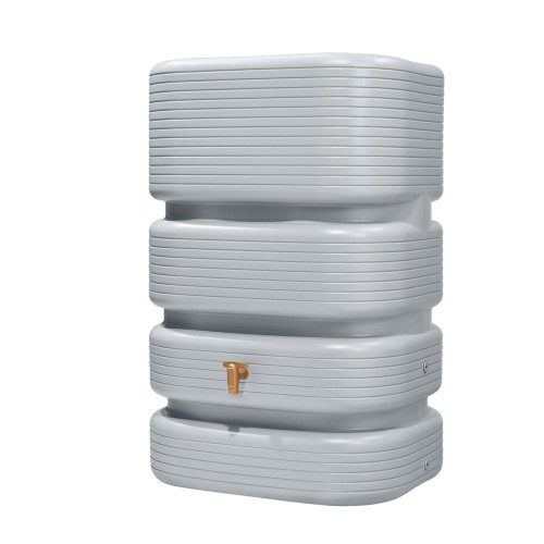 Zbiornik na deszczówkę Quadro 500L, szary, z kranem Aqua-Quick w zestawie.