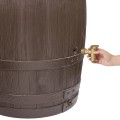 Dekoracyjny zbiornik na deszczówkę w formie rustykalnej beczki na wino, pojemność 250 litrów.